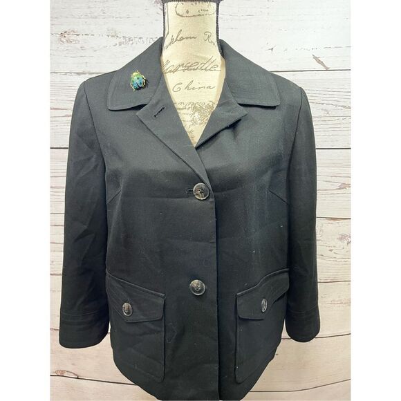 GEORGE by Mark Eisen Black Blazer Jacket Women's Size M Leopard Print Lined - Picture 1 of 4